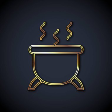 Altın çizgili cadı kazanı simgesi siyah arkaplanda izole edilmiş. Mutlu Cadılar Bayramı Partisi. Vektör.