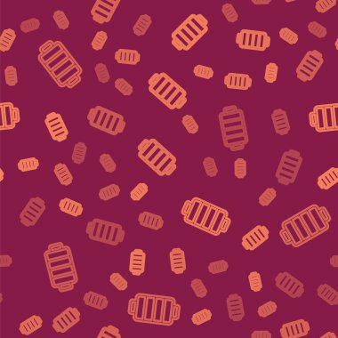 Kahverengi çizgi barbekü ikonu kırmızı arka planda izole edilmiş. Barbekü ızgara partisi. Vektör.