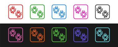 Siyah ve beyaz arkaplanda izole edilmiş Fox patisi ayak izi simgesini ayarla. Vektör.