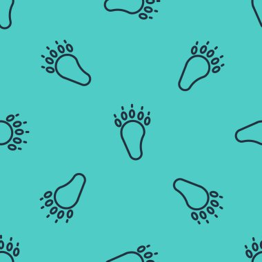 Siyah çizgi ayı patisi ayak izi ikonu yeşil arka planda izole edilmiş kusursuz desen. Vektör.