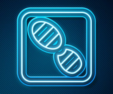 Parlayan neon çizgisi. Mavi arka planda izole edilmiş insan ayak izi ikonu. Ayakkabı tabanı. Vektör.