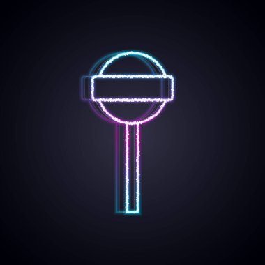 Parlayan neon hattı lolipop simgesi siyah arkaplanda izole edildi. Yemek, lezzetli bir sembol. Vektör.