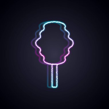 Siyah zemin üzerinde parlayan neon çizgisi, pamuk helva ikonu izole edilmiş. Vektör.