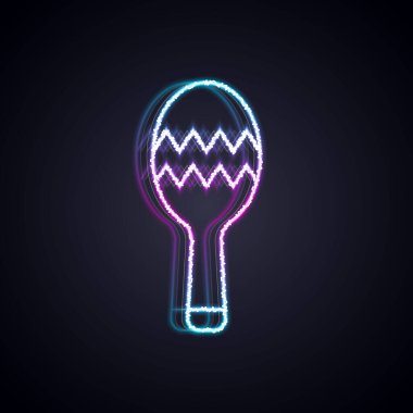 Parlayan neon hattı Maracas simgesi siyah arkaplanda izole edildi. Meksika müzik enstrümanı. Vektör.