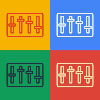 Pop Art Line Ses Karıştırıcı simgesi renk arkaplanında izole edildi. DJ ekipman kaydırma düğmeleri. Konsol karıştırılıyor. Vektör.