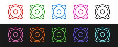 Hat Stereo hoparlörü simgesi siyah beyaz arkaplanda izole edildi. Ses sistemi hoparlörleri. Müzik ikonu. Müzikal sütun hoparlörü. Vektör.