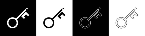 Set Old key icon isolated on black and white background.  Vector.