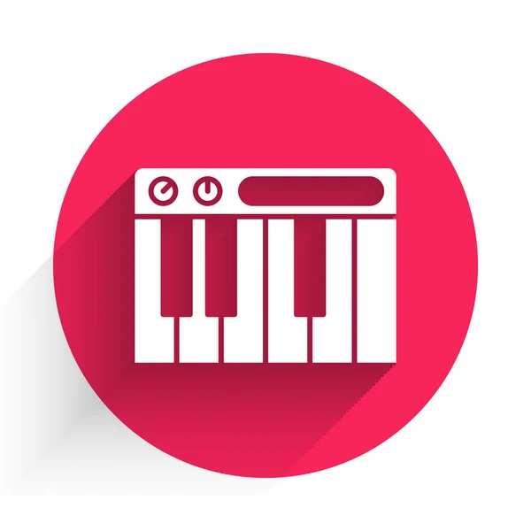 Icône Synthétiseur Musique Blanche Isolée Avec Une Ombre Longue Piano — Image vectorielle