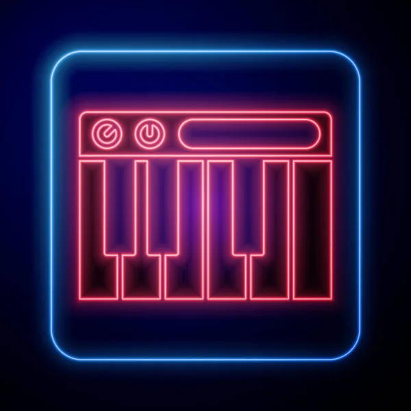 Lumineux Néon Icône Synthétiseur Musique Isolé Sur Fond Noir Piano — Image vectorielle