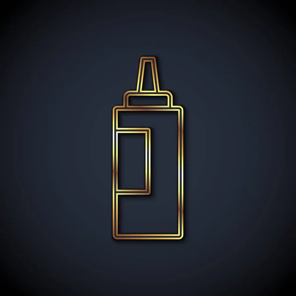 Gold Line Sauce Bottle Icon Isolated Black Background Ketchup Mustard — Stock Vector