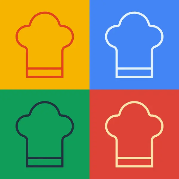 Pop Art Linie Kochmütze Symbol Isoliert Auf Farbigem Hintergrund Kochendes — Stockvektor