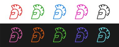 Yunan miğfer simgesi siyah beyaz arkaplanda izole edildi. Tüylü ya da at tüylü askerleri korumak için antika miğfer. Vektör.