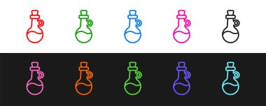 Siyah beyaz arka planda izole edilmiş zeytin yağı ikonu hattı. Zeytinyağı ikonlu sürahi. Vektör.