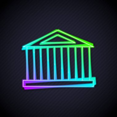 Atina, Akropolis 'ten parlayan neon hattı Parthenon, Yunanistan' ın simgesi siyah arka planda izole edildi. Antik Yunan ulusal simgesi. Vektör.