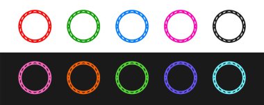 Çizgi çizgisi bisiklet tekeri simgesi siyah ve beyaz arkaplanda izole edildi. Bisiklet yarışı. Tekerlek havası. Spor malzemeleri. Vektör.