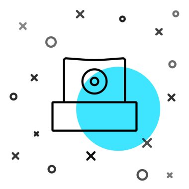 Siyah çizgi spreyi beyaz arkaplanda izole edilmiş başlık simgesini temizleyebilir. Rastgele dinamik şekiller. Vektör.