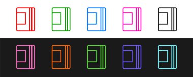 Satır Defter simgesini siyah ve beyaz arkaplanda izole et. Spiral not defteri simgesi. Okul defteri. Yazı tahtası. Okul günlüğü. Vektör.