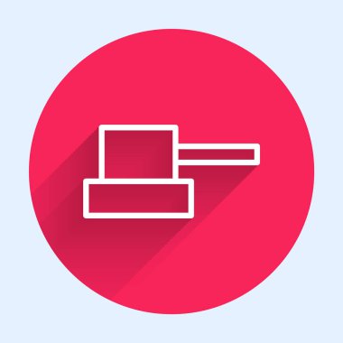 Beyaz çizgi sprey, uzun gölgeli başlık simgesini izole edebilir. Kırmızı daire düğmesi. Vektör.