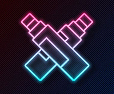 Parlayan neon çizgisi kalem simgesi siyah arkaplanda izole edildi. Vektör.