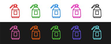 Siyah beyaz arkaplanda izole edilmiş boya sprey tabancası simgesi ayarla. Vektör.