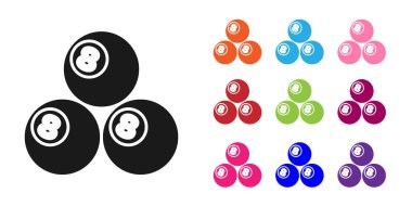 Siyah bilardo bilardo topu. Beyaz arka planda 8 numaralı ikon izole edilmiş. Simgeleri renklendirin. Vektör.