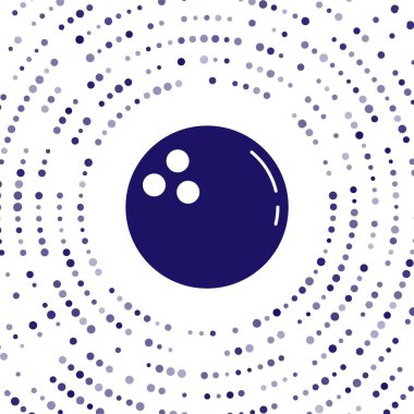 Mavi Bowling topu simgesi beyaz arkaplanda izole edildi. Spor malzemeleri. Soyut çember rastgele noktalar. Vektör.