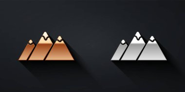 Altın ve Gümüş Dağları simgesi siyah arkaplanda izole edilmiş. Zaferin ya da başarının sembolü. Uzun gölge tarzı. Vektör.