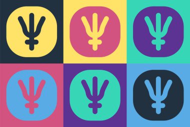 Pop Art Neptün gezegeninin renk arkaplanında izole edilmiş simgesi. Astroloji, numeroloji, yıldız falı, astronomi. Vektör.