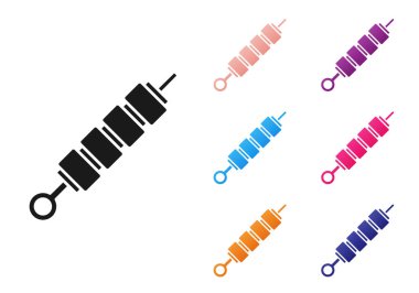 Kağıt kesiği şiş kebap ızgara şiş kebap Gri arka planda izole edilmiş çubuk ikonu. Şiş çubukta et kebabı. Izgara etle piknik. Kağıt sanatı tarzı. Vektör.