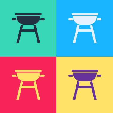 Renkli Barbekü Izgara simgesi beyaz arkaplanda izole edildi. Barbekü ızgara partisi. Sıvı şekilli soyut pankart. Vektör.