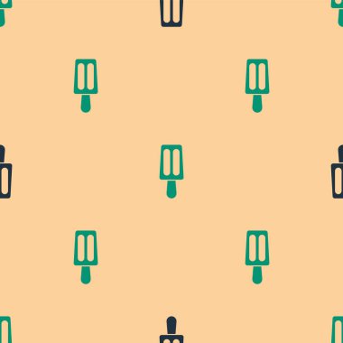 Çubuk ikonunda yeşil ve siyah dondurma izole edilmiş bej arka planda pürüzsüz desen. Güzel sembol. Vektör.