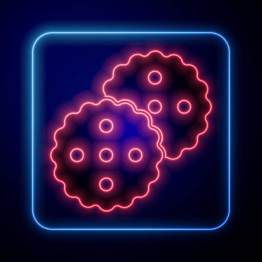 Parlayan neon kurabiyeler ya da siyah arka planda izole edilmiş çikolata ikonlu bisküviler. Vektör.