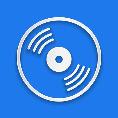 Kağıt kesiği Vinil disk simgesi mavi arkaplanda izole edildi. Kağıt sanatı tarzı. Vektör.