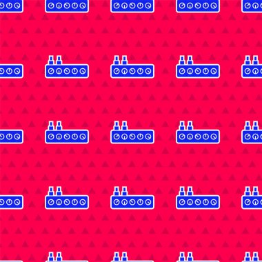 Mavi Ses Karıştırıcı simgesi kırmızı arkaplanda izole edilmiş kusursuz desen. DJ ekipman kaydırma düğmeleri. Konsol karıştırılıyor. Vektör.