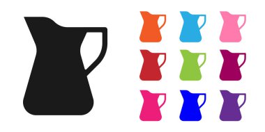 Beyaz arka planda izole edilmiş siyah zeytin yağı ikonu. Zeytinyağı ikonlu sürahi. Simgeleri renklendirin. Vektör.