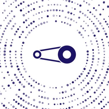 Beyaz arka planda izole edilmiş çark simgesi olan mavi bisiklet zinciri. Bisiklet zinciri sıçrama iletimi. Soyut çember rastgele noktalar. Vektör.