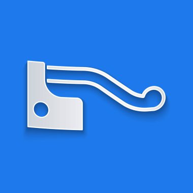 Kağıt kesiği bisiklet fren simgesi mavi arkaplanda izole edildi. Kağıt sanatı tarzı. Vektör.