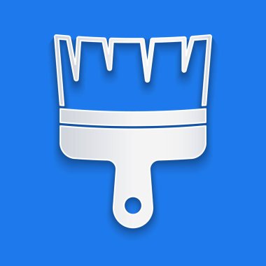 Kağıt kesiği fırça simgesi mavi arkaplanda izole edildi. Kağıt sanatı tarzı. Vektör.