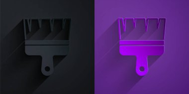 Kağıt kesiği boya fırçası simgesi mor arkaplanda siyah üzerine izole edilmiş. Kağıt sanatı tarzı. Vektör.