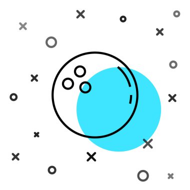 Siyah çizgi bowling topu simgesi beyaz arkaplanda izole edildi. Spor malzemeleri. Rastgele dinamik şekiller. Vektör.