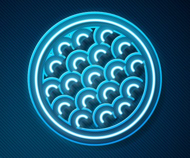 Parlayan neon hattı golf topu ikonu mavi arkaplanda izole edildi. Vektör.