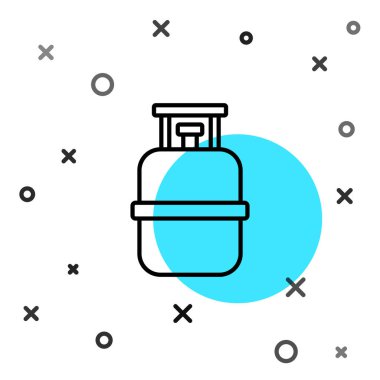 Siyah çizgi propan gazı tankı ikonu beyaz arkaplanda izole edildi. Yanabilir benzin deposu ikonu. Rastgele dinamik şekiller. Vektör.