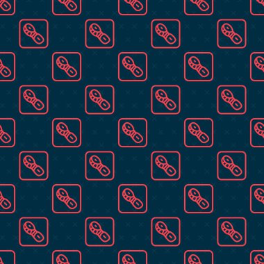 Kırmızı çizgi insan ayak izi ayakkabı ikonu siyah arkaplanda izole edilmiş pürüzsüz desen. Ayakkabı tabanı. Vektör.