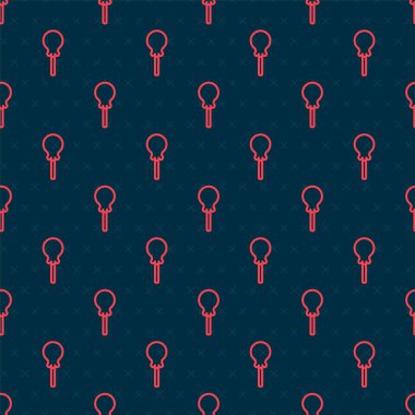 Kırmızı çizgi lolipop ikonu siyah arkaplanda kusursuz desen izole etti. Yemek, lezzetli bir sembol. Vektör.