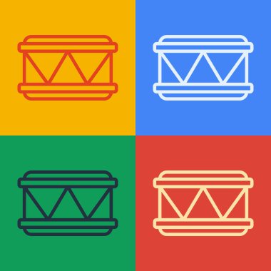 Pop sanat çizgisi Drum simgesi renk arkaplanında izole edildi. Müzik işareti. Müzik aleti sembolü. Vektör.