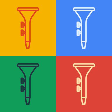 Pop Art Line müzik enstrümanı davul ve but çubukları ikonu renk arkaplanında izole edilmiş. Vektör.