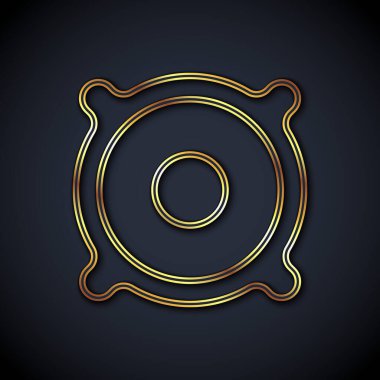 Altın çizgili Stereo hoparlörü simgesi siyah arkaplanda izole edildi. Ses sistemi hoparlörleri. Müzik ikonu. Müzikal sütun hoparlörü. Vektör.