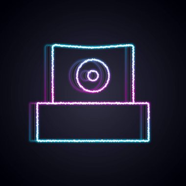 Parlayan neon hattı spreyi siyah arkaplanda izole edilmiş başlık simgesini temizleyebilir. Vektör.