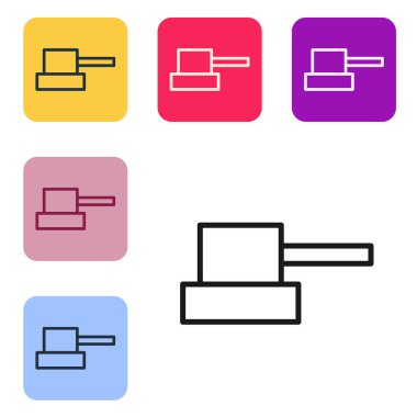 Siyah çizgi spreyi beyaz arkaplanda izole edilmiş başlık simgesini temizleyebilir. Renkli kare düğmelerle simgeleri ayarla. Vektör.