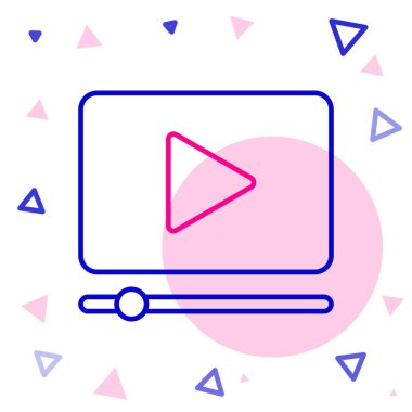 Line Online video simgesi beyaz arkaplanda izole edildi. Oyun işaretli film şeridi. Renkli taslak konsepti. Vektör İllüstrasyonu.